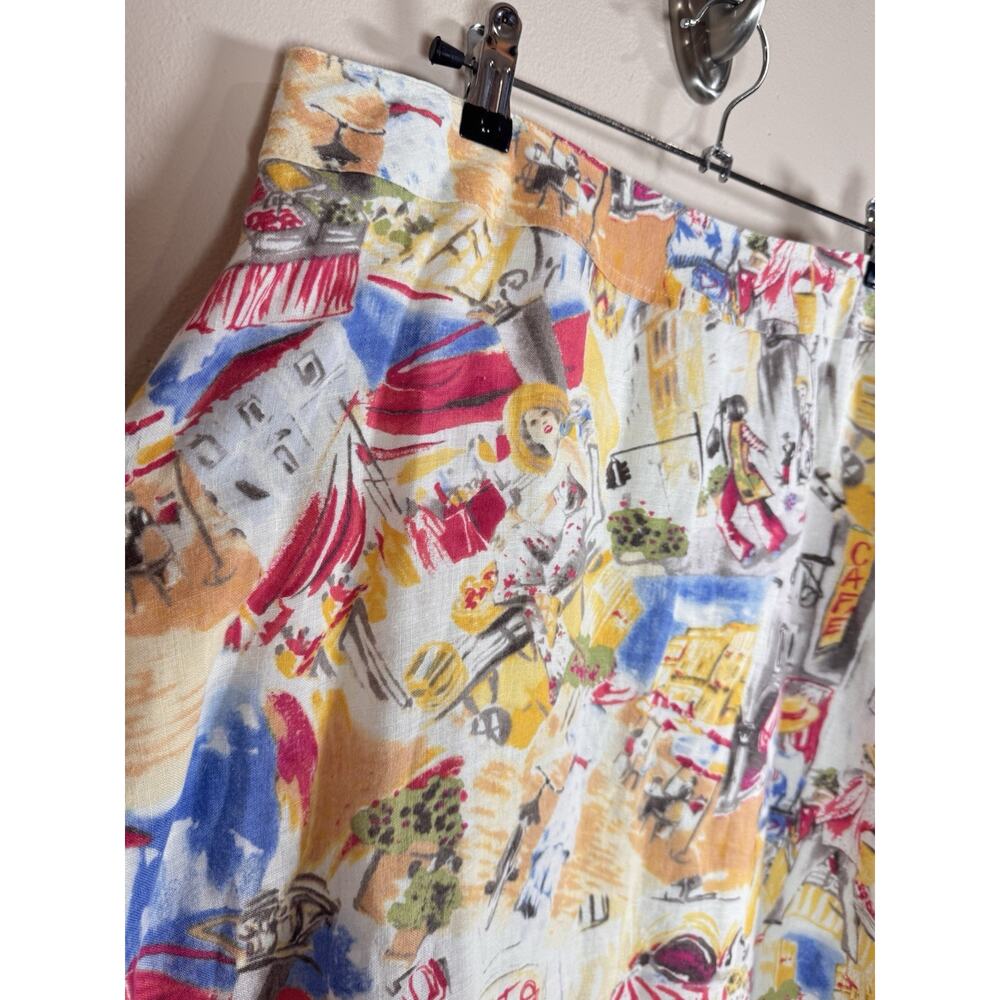 Liz Claiborne Womens Skirt Linen A Line Midi Novelty Print French 14 Coastal - Picture 3 of 9